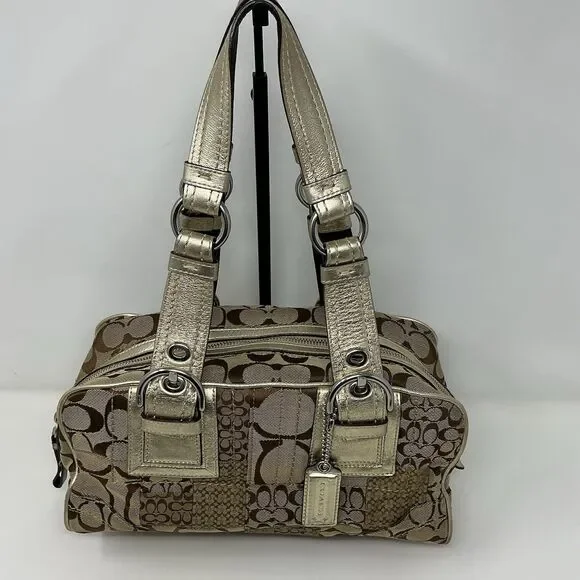 Coach Soho F12317 Signature Patchwork Satchel Vintage Y2K Jacquard C Logo Gold - Picture 6 of 16